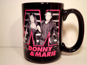 Htf Donny & Marie Osmond Photo Ceramic Black Cup Mug 12 oz Memorabilia Concert