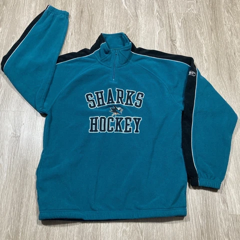 Vintage 90s 00s San Jose Sharks Sweater Small NHL Hockey Pullover 1/4 Zip Cover