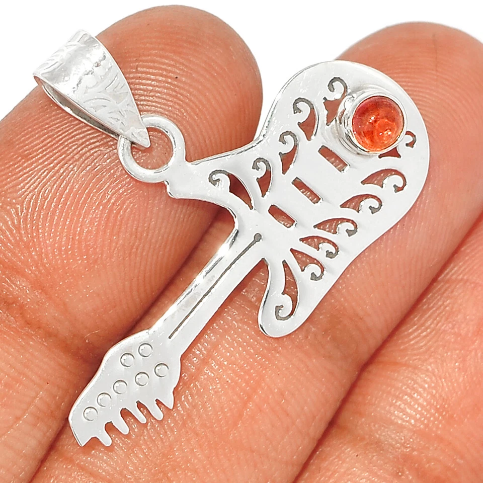 Guitarra - Granate Natural - Madagascar 925 Plata de Ley Colgante Joyería CP9873 Foto 1 de 1