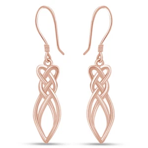 Weave Drop Dangle Earrings For Womens 14K Rose Gold Plated 925 Sterling Silver - Picture 1 of 6