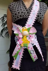 Baby Shower Mom To Be It's a Girl Giraffe Sash Pink Safari Ribbon Corsage Noah's - Picture 1 of 12