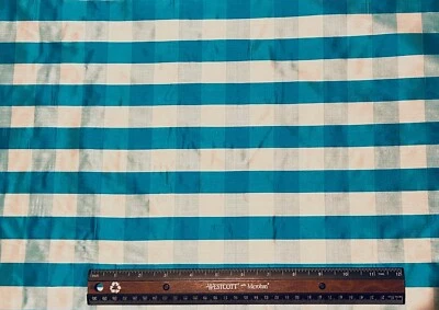 Turquesa/Aqua Dupioni Shantung Cuadros, 100% Tela Seda 54" W, Por Yarda (SD-651D) Foto 1 de 3