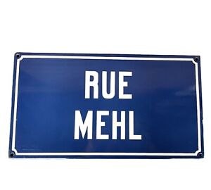 French Enamel Street Sign, Vintage Blue and White Street Sign Plaque, Rue Mehl