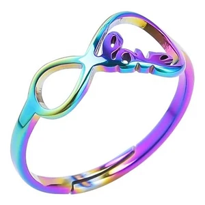 Infinite Love Ring Rainbow Stainless Steel Infinity Anniversary Promise Band - Picture 1 of 8