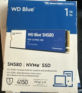 WDBWMY0010BBL Western Digital WD Blue SN580 1TB M.2 NVMe Internal SSD - Afbeelding 1 van 1
