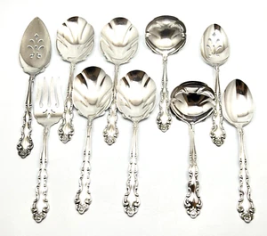 Oneida Beethoven Silver Plate 10Pc Hostess Serving Set Spoons Fork Ladle - Picture 1 of 21