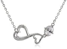 Sterling Silver Oval Cubic Zirconia Double Heart Stationed Necklace, 18" $70