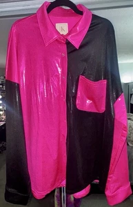 NEU JK Damen Übergröße 3xl Hot Pink & Schwarz Schimmer Button Down Top - Bild 1 von 4