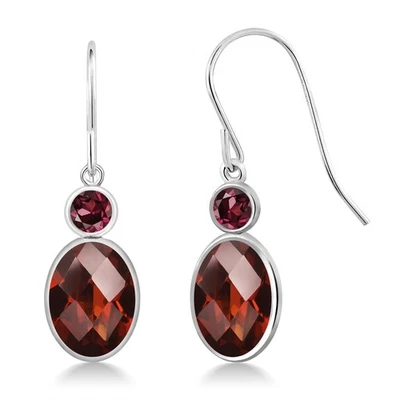 Gancho de granate y rodolita de oro blanco de 14 quilates oreja de pez francés alambre colgante Foto 1 de 3