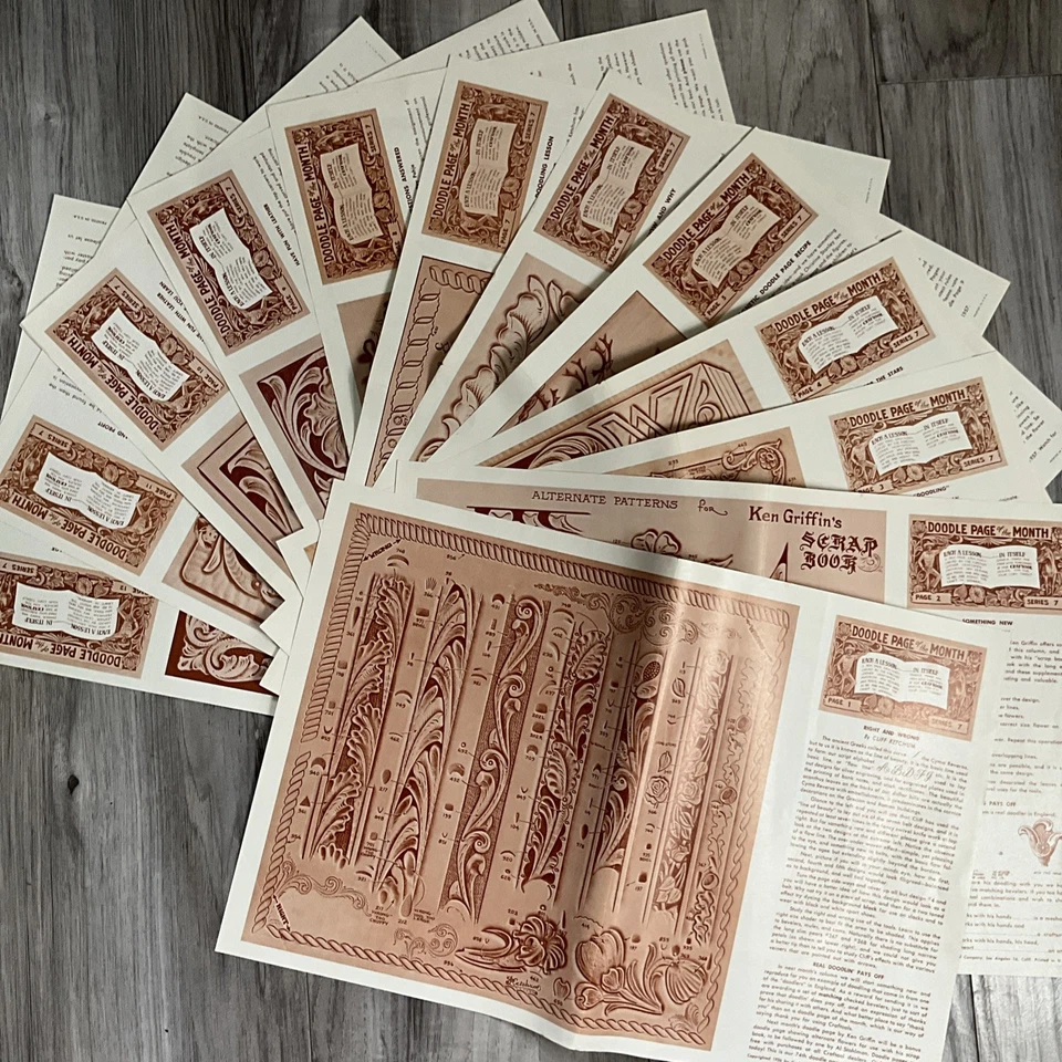 Craftool Doodle Page Of The Month Series 7 Complete Set 12 1956 Leathercraft - Image 1 of 4