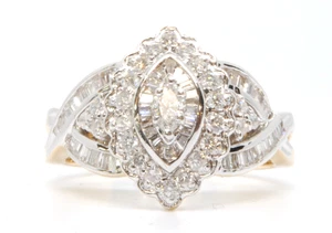 ANILLO RACIMO DOBLE HALO DIAMANTE MARQUESA AMARILLO Y BLANCO 14K TALLA 6,75 ESTATE - Imagen 1 de 5