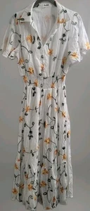 Abito midi Kindred Anthropologie taglia large ricamato floreale boho foderato nuovo con etichette - Foto 1 di 9