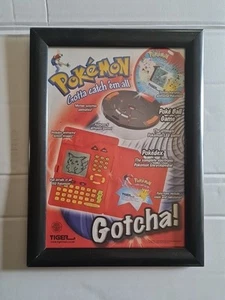 Pokemon Pokedex Tiger 1999 Vtg Promo FRAMED ADVERT GAME POSTER A4 8X12" - Picture 1 of 5
