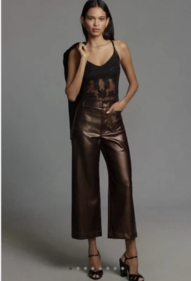 NWOT Maeve The Colette Cropped Wide-Leg Faux Leather Pants Sz 31P Brown #7E507 - Image 1 of 4