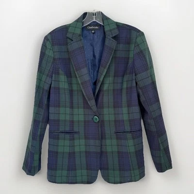 Blazer para mujer Chadwicks tartán a cuadros talla 6 verde azul chaqueta clásica elástica Foto 1 de 4