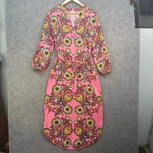 Boden Dress Womens Size UK 10 Pink Multi 100% Linen Maxi Flower Floral Belt Boho - Picture 1 of 10