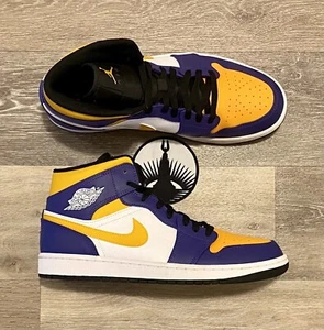 Nike Air Jordan 1 Mid ‘Lakers' Dark Concord Taxi White DQ8426-517 Men's Size 13 - Picture 1 of 12