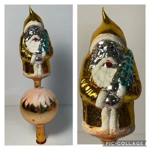 Vintage Blown Glass Santa Tree Topper Gold with Mica Glitter West Germany - Picture 1 of 12