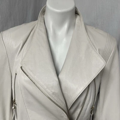 Chaqueta de cuero Wilson vintage para mujer blanca WWZM2447 tono dorado cremalleras grandes Foto 1 de 4