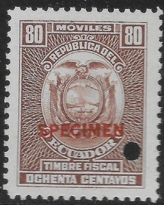 ECUADOR; Early 1900s Fiscal Revenue 80C. SPECIMEN 🔥MNH OG VF - Picture 1 of 2
