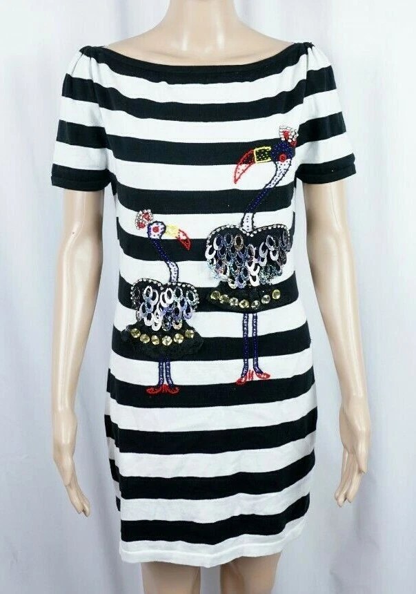 Vestido Suéter Vintage Paul & Joe Paris Blanco y Negro Lana Flamenco Seda Talla 4 Foto 1 de 4