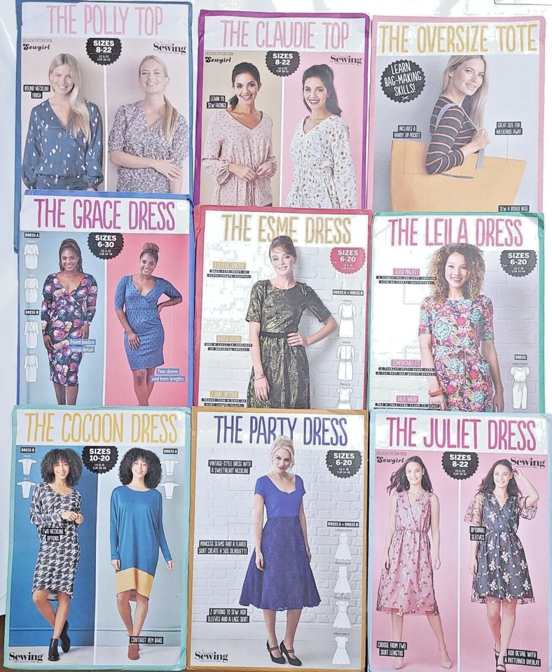 9 Simply Sewing Patterns Bundle Party Juliet Leila Esme Dress Tunic Top Tote Bag - Image 1 of 4