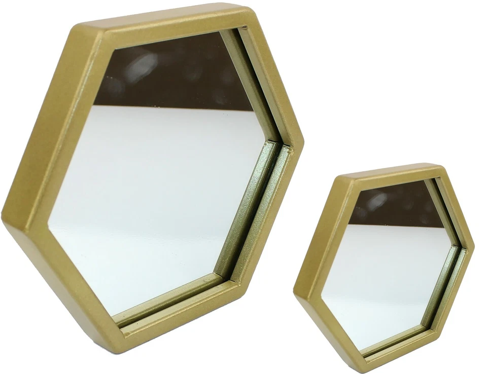 Modern 20cm or 40cm Gold Metal Hexagonal Framed Wall Hanging Decor Glass Mirror - Image 1 of 1
