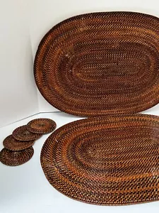 4er Set Vintage MCM Bambus Tischsets & passende Untersetzer Retro Rattan Boho - Bild 1 von 13