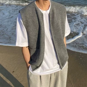 Hombre Cárdigan Chaleco Chaleco Tejido Prendas para el torso sin mangas Jumper Suéter Cremallera Informal - Imagen 1 de 11