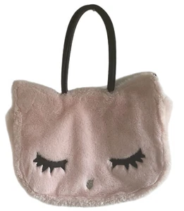 Luv Betsey Betsey Johnson Cat Bag Pale Pink Fuzzy Furry Large Cat Face Sequin - Picture 1 of 11