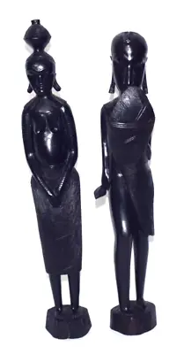2 Große AFRIKA SCHNITZEREIEN 65cm Mann & Frau Massai Krieger Figuren Skulpturen • 4.07€
