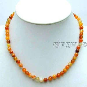"OFERTA Collar Pequeño 6mm Naranja Rayas Redondas Ágata 18" -nec5825 - Imagen 1 de 4