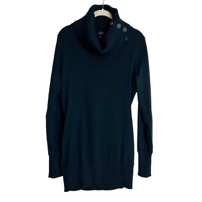 Suéter cuello capucha The Limited para mujer talla mediana azul botones detalles en el cuello Foto 1 de 4