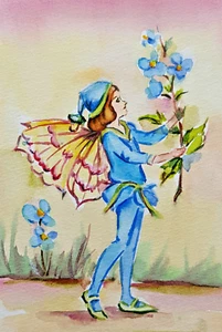 Flower Fairy Forget me Not after Cicely M.Barker Vintage Watercolor Painting - Picture 1 of 2