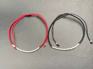 925 Sterling SIlver Balls Ball Friendship Cord Black Red String Bracelet Burgund - Picture 1 of 4