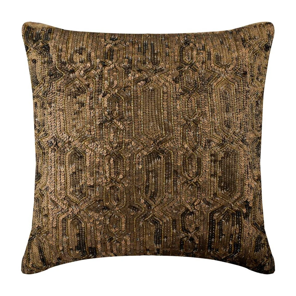 Decorative Pillow Cover Gold 16"x16", Couch Decor Silk - Gold Old Times - Image 1 of 3
