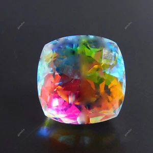 Lab Created CERTIFIED 34.25 Ct Rainbow Mystic Topaz Square Cushion Cut Gemstone - Picture 1 of 13