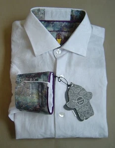 NUEVO CON ETIQUETAS $145 LUCHIANO VISCONTI Talla M CAMISA DE CACHEMIRA TONAL BLANCA 4159 Mezcla de Algodón - Imagen 1 de 7