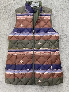 Pendleton Down Puffer Vest Women Medium Brown Green Aztec Southwestern Quilted - Picture 1 of 8