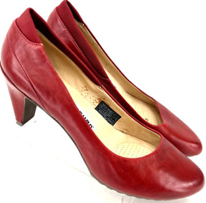 Tsubo 8084-MER F8912E Red Leather Slip On Pump Heel Shoes Womens US 9