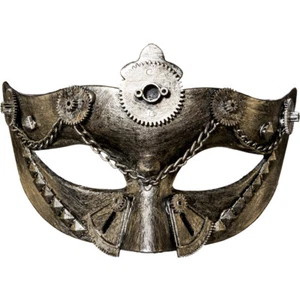 Retro Steampunk Maske mit Zahnrädern Silberfarben Gothic Augenmaske zum Kostüm - Bild 1 von 1