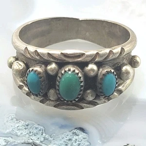 Vintage Navajo Türkis Schlangenauge Ring Sterling 925 Türkis 3 Steine Größe 10 - Bild 1 von 12