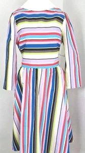 Henry Holland Stripe Skater Dress UK 10 Bow Back Cotton Long Sleeve Retro NWT - Picture 1 of 8