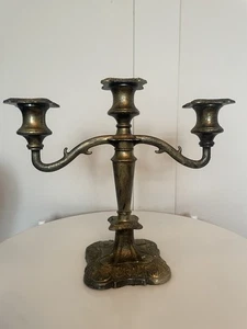 Vintage Ornate Patinated Brass Candelabra 3 Arm Georgian Antique Vibe - Picture 1 of 7