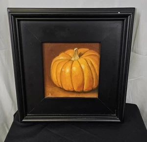 Dipinto natura morta zucca 6x6 piccolo CORNICIATO Halloween autunno decorazione - Foto 1 di 7