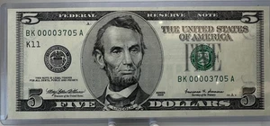 $5 1999 Low Serial Number Federal Reserve Bank Note Bill - #893* - Picture 1 of 2