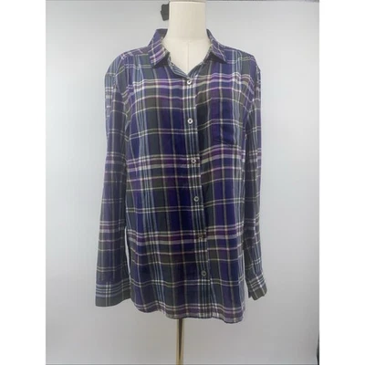 Blusa para mujer Tommy Bahama a cuadros de algodón con botones grande púrpura verde Foto 1 de 4