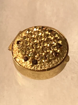 Vtg Rhinestone Pill Box Hinged 1 1/4” Wide - Image 1 of 4