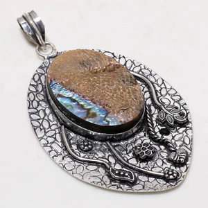 Abalone Shell Gemstone Handmade Gift Antique Design Jewelry Pendant 2.90" SR 254 - Picture 1 of 7