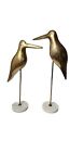 2 Tall Brass Sea Bird Sculptures on White Marble Base 14 and 16 inches Tall